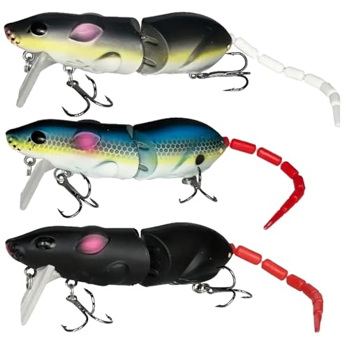 3Pcs Premium Topwater Mouse Fishing Lures - Realistic Bionic Rat Bait for Bass, Trout, Catfish, Pike, Perch - Freshwater & Saltwater Angling