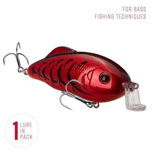 Strike King Hybrid Hunter Shallow Jr. Fishing Lure, Shallow Diving Crankbait, 90-Degree Bill, 3D Eyes, Loud Rattle, Dives 1 to 3-Feet,Size 4 & 6 Treble Hooks - color: Delta Red, size: 1 oz