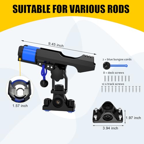 GearTrust 2-in-1 Fishing Rod Holder for Boat Kayak Rod Holder Track Deck Mount, Secure Fishing Pole Holders with Three Tier Rod Protection,Dual T Bolt, Bungee Cord & Sliding Loop