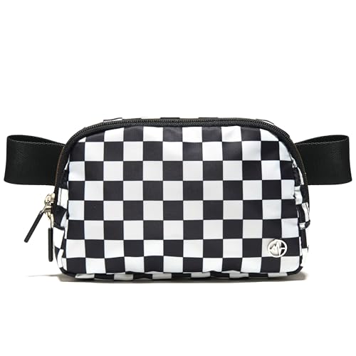Pander Two Way Zipper Fanny Pack Nylon Everywhere Belt Bag for Women, Water Repellent Waist Packs, Crossbody Bags with Adjustable Strap (Checkered Black) - color: Checkered Black