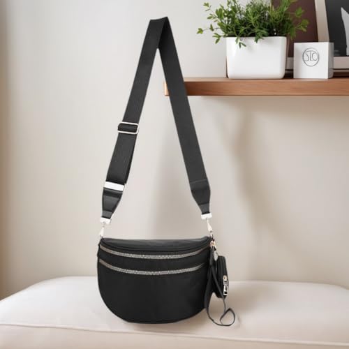 Checkered Crossbody Bum Bags for Women Nylon Checkered Purse Checkerboard Fanny Pack - color: D01-black