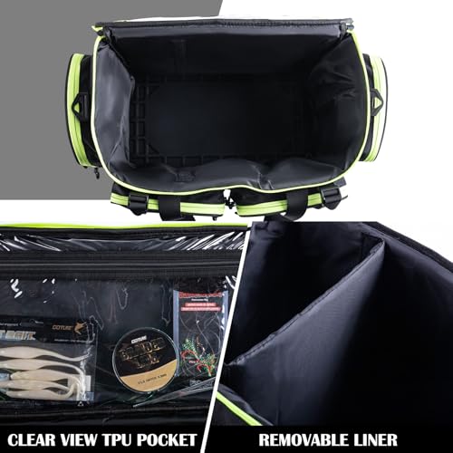Goture Large Tackle Bag,1680D Water Resistant Saltwater Gear Storage Big Fishing Bag with EVA Bottom,Store Up to 8PCS 3700 Plus 4PCS 3600 Tackle Trays(Not Included),Gifts for Men,20.87”x11.42”x15.16”