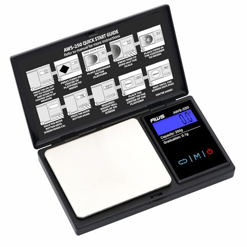 American Weigh Scales Series Digital Pocket Weight Scale Accurately Measures, Backlit LCD Display 250g x 0.1g, (Black), AWS-250-BLK - color: Black, size: 250g x 0.1g