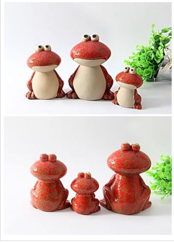 Frog Garden Decor Set of 3,Funny Cute Ceramic Frog Garden Statues Yard Decoration Outdoor Holiday Decorations,Ideal Ornament for Outside Pond Pool Patio Front Porch Backyard (Red) - color: Red