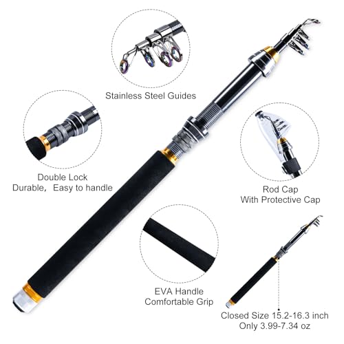 Goture Fishing Rod and Reel Combos, 1.8M-2.7M Carbon Fiber Telescopic Fishing Pole with Spinning Reel, Lures Set, 900D Carrier Bag, Travel Full Kit for Freshwater Saltwater, Beginners & Anglers - color: A1:Fishing Kit with Carrier Bag, size: 6FT/1.8M
