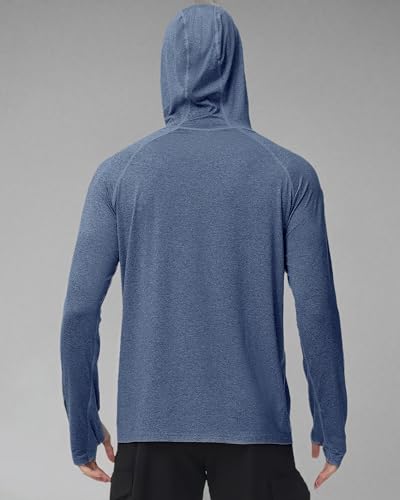 Roadbox Mens UPF 50+ Fishing Shirts, Long Sleeve UV Sun Hoodie, Hiking Running Swim Athletic Workout Shirt - color: A02-dark Blue, size: Small