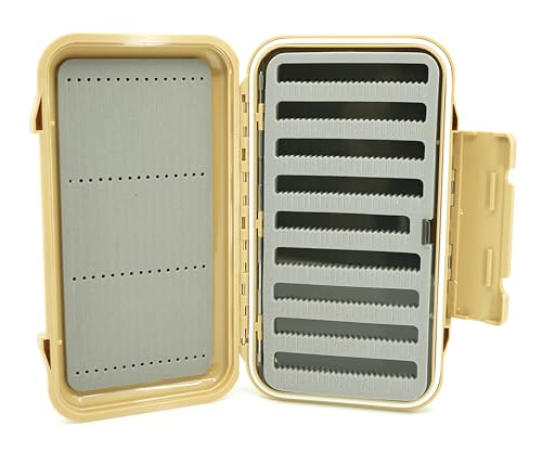 Kingfisher Waterproof Dry Fly Fishing Box with Leaf - color: Tan, size: Foam A Leaf w/ Foam D Box