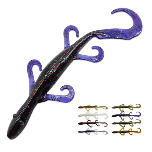 Wild Lizard Soft Plastic Lure, 5.5 Inch Scented Creature Bait for Bass Fishing, Active Legs & Tail, Dense Salt Body for Natural Sink, Ideal for Texas & Carolina Rig, 10-Pack - color: Junebug