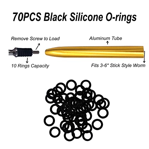Wacky Rigging Tool, Fishing Bait Rigs, Wacky Rig Ring Tool with 70PCS Worm O-Rings, Wacky Worm Kit for Senko Neko Finesse Stick Soft Baits - color: Gold+a fishing lanyard