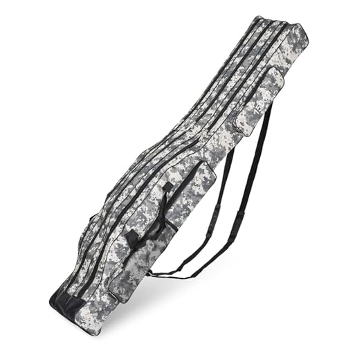 3 Layers Fishing Pole Bag,Portable 3 Layers Oxford Folding Rod Carry Case,Fishing Reel Tackle Storage Bag Case - color: Gray, size: 150cm/59in