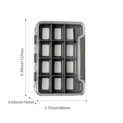 2PACK-Aventik Waterproof Slim Pocket Fly Box Fishing Hook Box Bait Storage Tackle Box(Small, 12 Magnetic Compartment) - style: M:Grey-12C