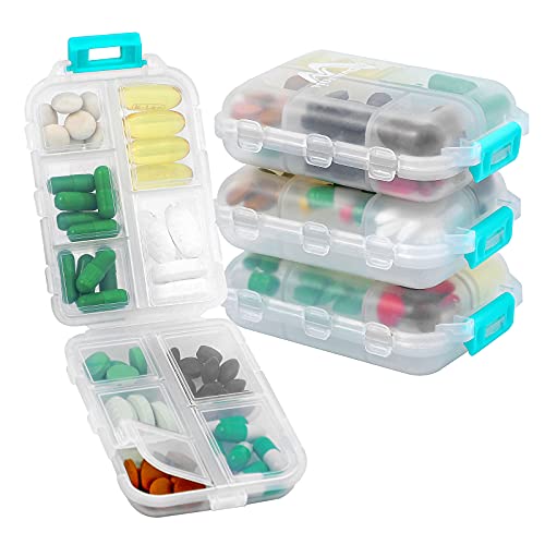 4PS Travel Pill Organizer with 164 Slice Labels，10 Compartments Travel Pill Box Portable Folding Small Pill Case Daily Pill Container Used for Carry Storage Medicine Organizer By M MUchengbao (White) - color: White