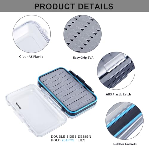 Aventik Waterproof Fly Box for Fly Fishing Double Sides Large Capacity Fly Fishing Box Streamer & Dry Fly Storage Saltwater & Freshwater - size: Size A+Size B+Size C