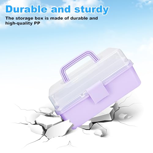 10Inch Tackle Box Organizer and Storage,Three-Layer Sewing Box With 2 Trays | Craft Organizers and Storage,Medicine Storage Box With Handle For Nail、Makeup、Diamond Painting、Building Blocks - color: Purple