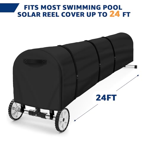 Swimming Pool Solar Reel Cover, 24Ft UV Resistant Inground Pool Solar Protective Blanket Reel Cover 420D Heavy Duty Waterproof Winter Solar Blanket Reel Roller Covers Protector (24 Ft, Black) - color: Black, size: 24 FT