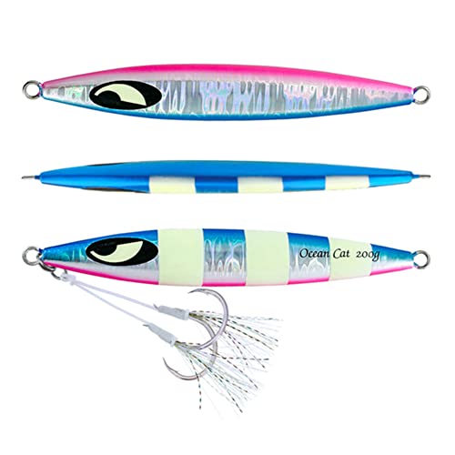 OCEAN CAT Slow Fall Fishing Luers Mental Lead Jigging Sea Baits Flat Hooks 5 Colors 5 Weights - color: Blue&Silver, size: 5 2/7oz(150g)