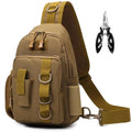 Fishing Sling Bag - Small Fishing Tackle Storage Bags with Rod Holder (Tan) - color: Tan