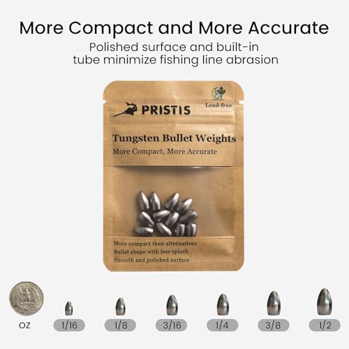 Pristis 12 pcs Tungsten Fishing Weights, Compact Bullet Sinkers Kit for Fishing line, Drop Shot Texas Carolina Rig Hook Weight for Bass Walleye Perch Trout Crappie Bait - size: 1/2 oz