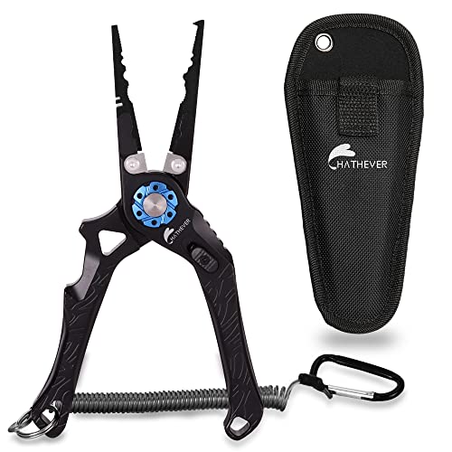 Saltwater Fishing Pliers, Split Ring Pliers for Fishing with Safety Lock, Fish Pliers with Sheath and Lanyard, Fishing Gifts for Men - color: C-black