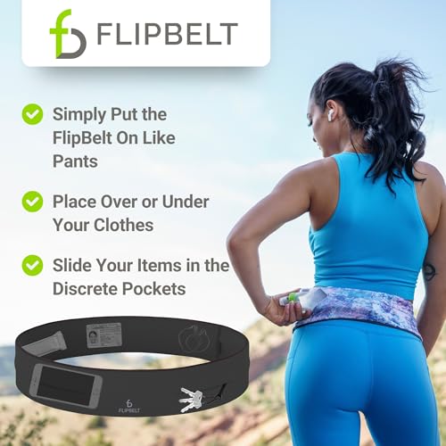 FlipBelt Classic Running Belt, Phone Holder for Running, Money Belt Pouch - color: Carbon, size: Extra Small