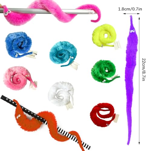 GlyinnHe 24 Pcs Magic Twisty Worm Wiggly Twisty Fuzzy Worms on a String Magic Worm Toys for Party Favors, 12Colors