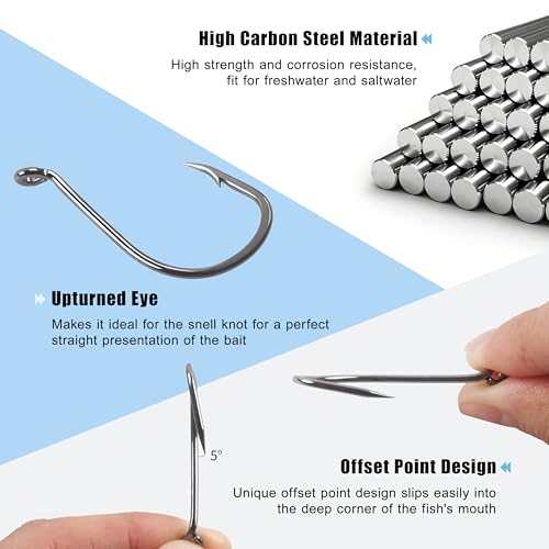 Octopus Fishing Hooks, 100pcs Offset Circle Hooks High Carbon Steel Catfish Hooks Freshwater Saltwater Fishing Gear Tackle 11 Sizes - size: 3/0-100pcs