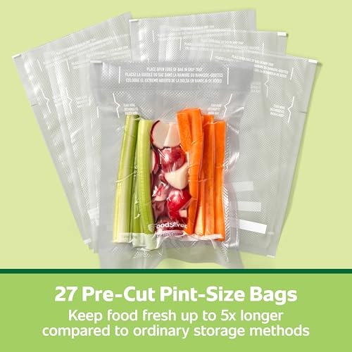 FoodSaver Pint Pre-Cut Vacuum Seal Bags, Easy Use Vacuum Storage Bags, Align to Seal and Tear to Open Vacuum Sealer Storage Bags, 27 Pack - size: Pint (27 Bags)