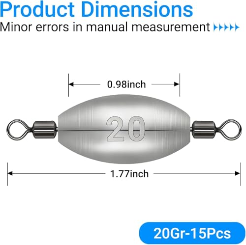 Inline Trolling Weights with Swivel, Fishing Sinkers for Catfish Bass Saltwater Freshwater, Anti-Twist Smooth Rolling Egg Sinker Design, Assorted Sizes Fishing Weights Kit(20g/60g)