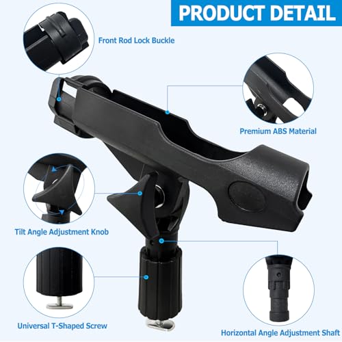 LBW Kayak Fishing Rod Holder Track Mount, Universal T-Shaped Screw Mounted on Rail for Kayak, Canoe, Boat Fishing Rod Holder, Kayak Pole Holder No Track 2 Pack