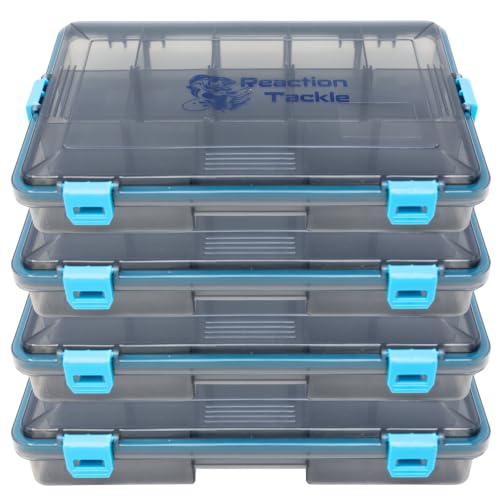 Reaction Tackle Standard Tackle Trays, Plastic Tackle Box Organizers with Four Secure Latches, Removable Dividers and Semi Transparent Lid for Fishing Storage - 3600 (2-Pack) - size: 3600 (2-Pack)