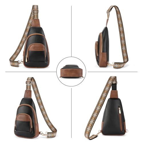 SENDEFN Small Sling Bag Crossbody Bags for Women Vegan Leather Cell Phone Cross Body Purse Fanny Packs Chest Bag for Women - color: A-Black