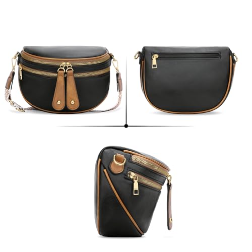 KKXIU Crossbody Sling Bag for Women Trendy Fanny Pack Vegan Leather Chest Bag | Trendy - color: Black