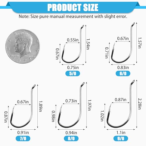 Octopus Fishing Hooks, 100pcs Offset Circle Hooks High Carbon Steel Catfish Hooks Freshwater Saltwater Fishing Gear Tackle 11 Sizes - size: 2/0