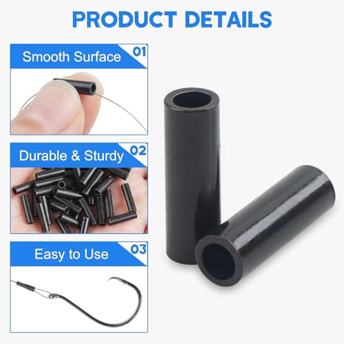 Fishing Crimps Single Barrel Crimp Sleeves Black Oxidized Copper Tube Crimping Sleeves Fishing Line Connector Rigging Tackle - size: 100pcs-1.4mm Inner Dia