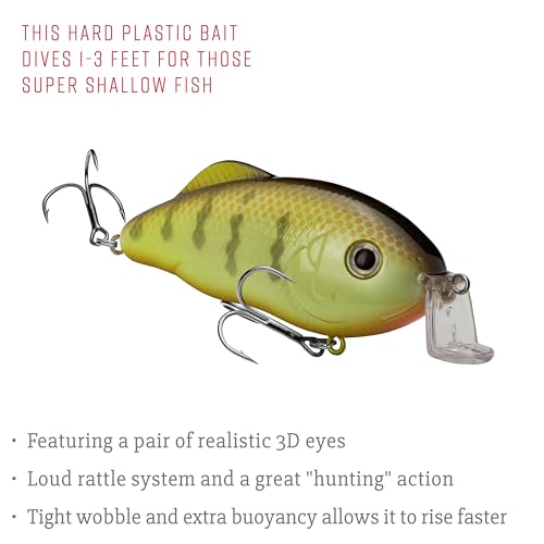 Strike King Hybrid Hunter Shallow Jr. Fishing Lure, Shallow Diving Crankbait, 90-Degree Bill, 3D Eyes, Loud Rattle, Dives 1 to 3-Feet,Size 4 & 6 Treble Hooks - color: Chartreuse Perch, size: 1 oz