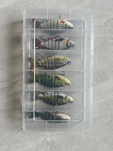 Topwater Swimbait Lures for Bass, Trout, Crappie, Pike, Walleye - Lifelike Action Freshwater Saltwater Artificial Fishing Bait with Storage Box