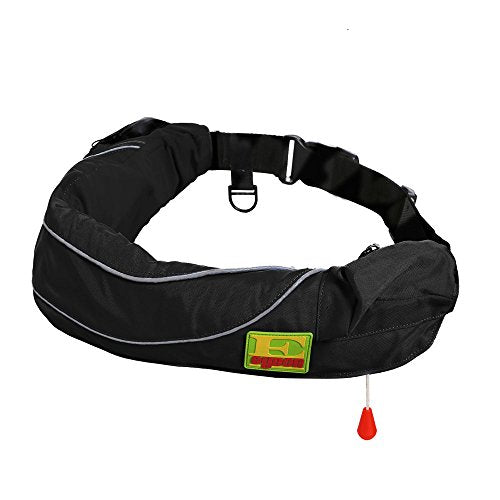 Top Safety Life Belt Pack with Whistle - Auto Inflatable Slim Waist Belt Life Vest Preserver PFD for Boating Fishing Sailing Kayaking Surfing Paddling Rafting Swimming - Adjustable Life Saving Vest - color: Black