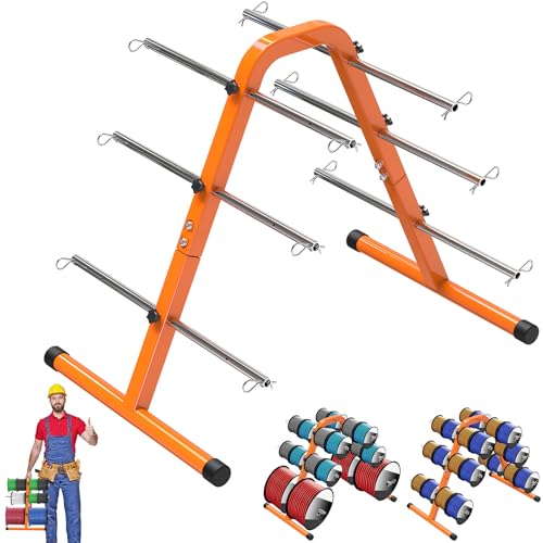 Kipika Portable Wire Spool Rack - Heavy-Duty Steel Cable Dispenser with 6 Adjustable Rods, Spool Rack Holder for Efficient Storage & Dispensing, 8" Max Capacity, - color: A - Orange Wire Spool Rack (6 Rods)