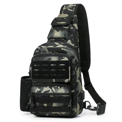 HUNTVP Tactical Sling Bag Crossbody Bag for Men Women EDC Shoulder Bags Molle Sling Backpack Chest Pack for Hiking Hunting Travelling Camping (Type3-Camo) - color: Type3-camo