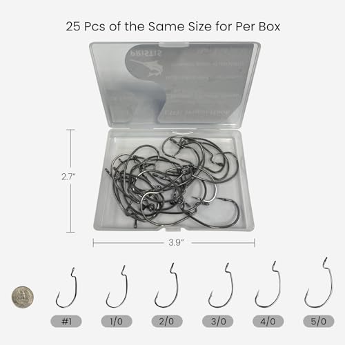 Pristis 25 Pack High Carbon Steel Fishing Hooks, Reinforced EWG Circle Octopus Round Bend 60 Degree Wide Gap Strong Barbed Worm Fish Hook Jig Bait Rig for Saltwater Freshwater Bass Tuna Walleye Trout - color: EWG, size: 3/0