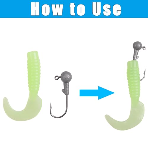 Soft Plastic Fishing Lure Jig Head Hook Kit,Grub Worm Lures Crappie Jigs Head Grub Tail Swimbait Tube Bait Jigs for Saltwater Freshwater, Trout Crappie Fishing - color: 48PCS Sets