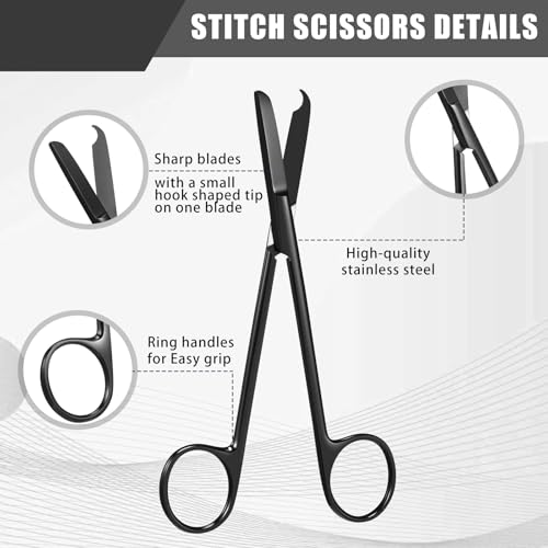 BBTO Hemostat Curved and Straight Hemostat Forceps Piercing Pliers Forceps, Stainless Steel Straight and Curved Pliers, Fishing Tweezer(Black,4 Pcs) - color: Black