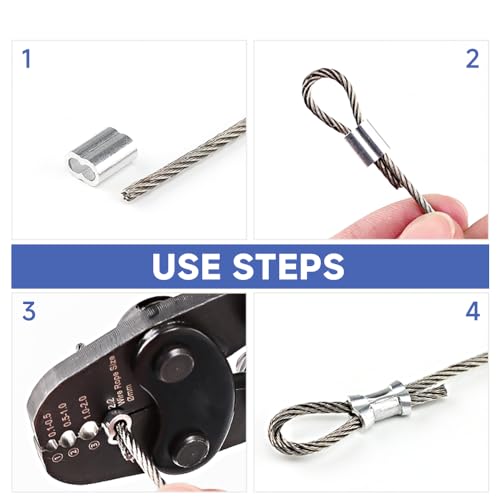 Wire Rope Crimping Tool with Ratchet, Ferrule Swaging Tool for Aluminum Sleeves, Loop Sleeves, Wire Rope Crimper for 1/64''-3/32''(0.1mm-2.2mm) Cables, Heavy-Duty Swaging Tool for Railing,Fishing