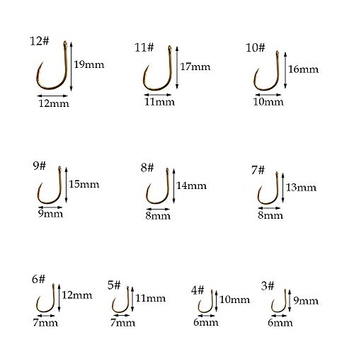 300pcs Small Fishing Hooks Black High Carbon Fishing Hooks Set 6 Sizes with a Plastic Box - color: 500pcs Gold