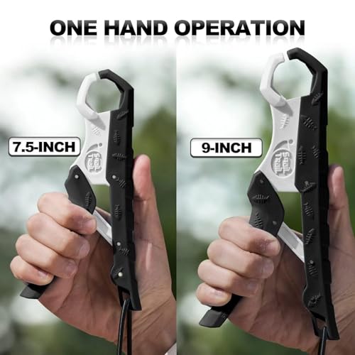 SNAIL TRAIL 7.5''/9'' Floating Fish Gripper, Fishing Grabber, Catfish Mouth Pliers, Caught Bass Holder, Digital Scale Hook Clamp, Saltwater Lip Grip Tool with Lanyard, Gifts for Men, Black-White - color: Black-white, size: 7.5"