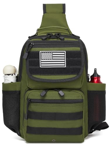 Tactical Sling Crossbody Bag Holster Shoulder Backpack 15L Water Bottle Holder Radio Pouch 6 Elastic Slots for Men Women Hiking Hunting Shooting - color: Od Green