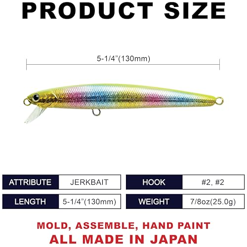 LUCKY CRAFT SW FlashMinnow 130MRS, 751 Gorgeous Lemon Candy, Saltwater Fishing Lures, Jerkbait Surf Fishing Gear, Halibut and Bass Lures, Sinking Topwater Lure with Neck Gaiter