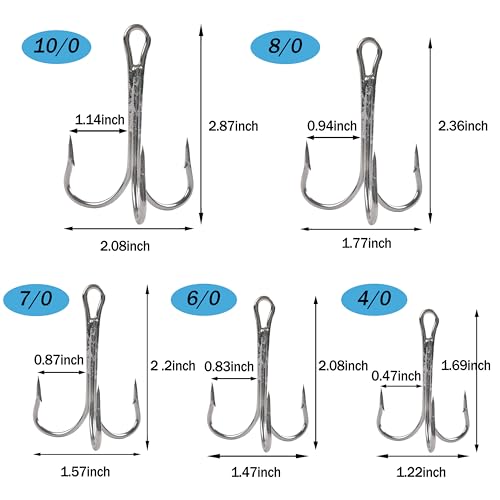 Fishing Treble Hooks, Freshwater Saltwater Triple Fishing Hooks for Snagging Trout Walleye Catfish Lures Baits Replacment, Extra Strong Sharp, Silver, 20/50pcs - size: 6/0-20pcs