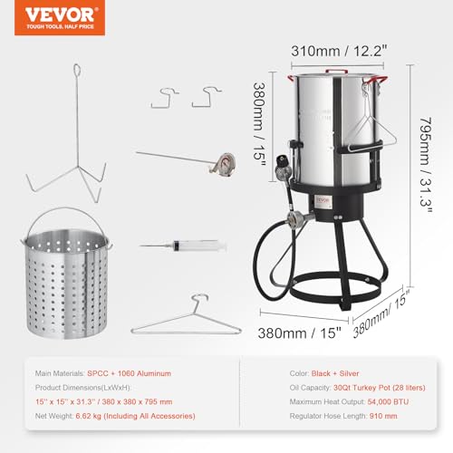 VEVOR Seafood Boiling Kit & Turkey Fryer, 30-qt Boiler Steamer Cooker Set, Outdoor Aluminum Frying Pot, 54,000 BTU Burner Propane Gas Boiler, Gifts for Thanksgiving Day - style: 30-qt