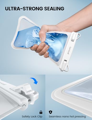 Lamicall Double Bag Waterproof Phone Pouch - IPX8 Waterproof Phone Case with Lanyard, Beach Vacation Cruise Ship Essentials for iPhone 16/14/13 Pro Max, Galaxy 25/24/23, 4-7.5" White - color: White